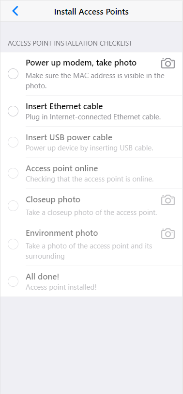 IoT smartphone app for installing an access point with a checklist