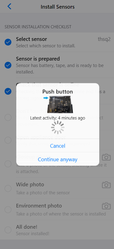IoT smartphone app for installing sensors with a checklist