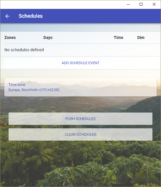 Thingsquare IoT platform setting for scheduled dimming control