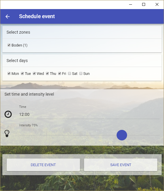 Thingsquare IoT platform setting for scheduled dimming control