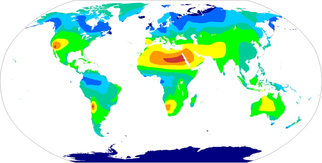 Hours of sunshine in different places in the world
